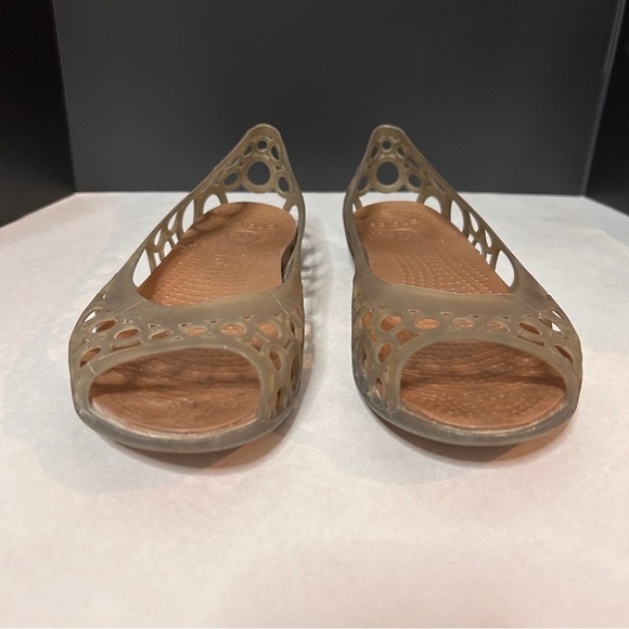 Crocs Adrian Women's Size 8 Ballet Brown Jelly flats slip-on Laser cut peep toe - Picture 1 of 7